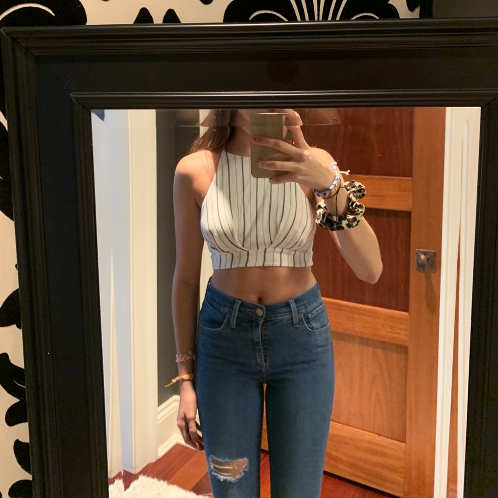 Striped Soprano Criss Cross Cropped Tank Top